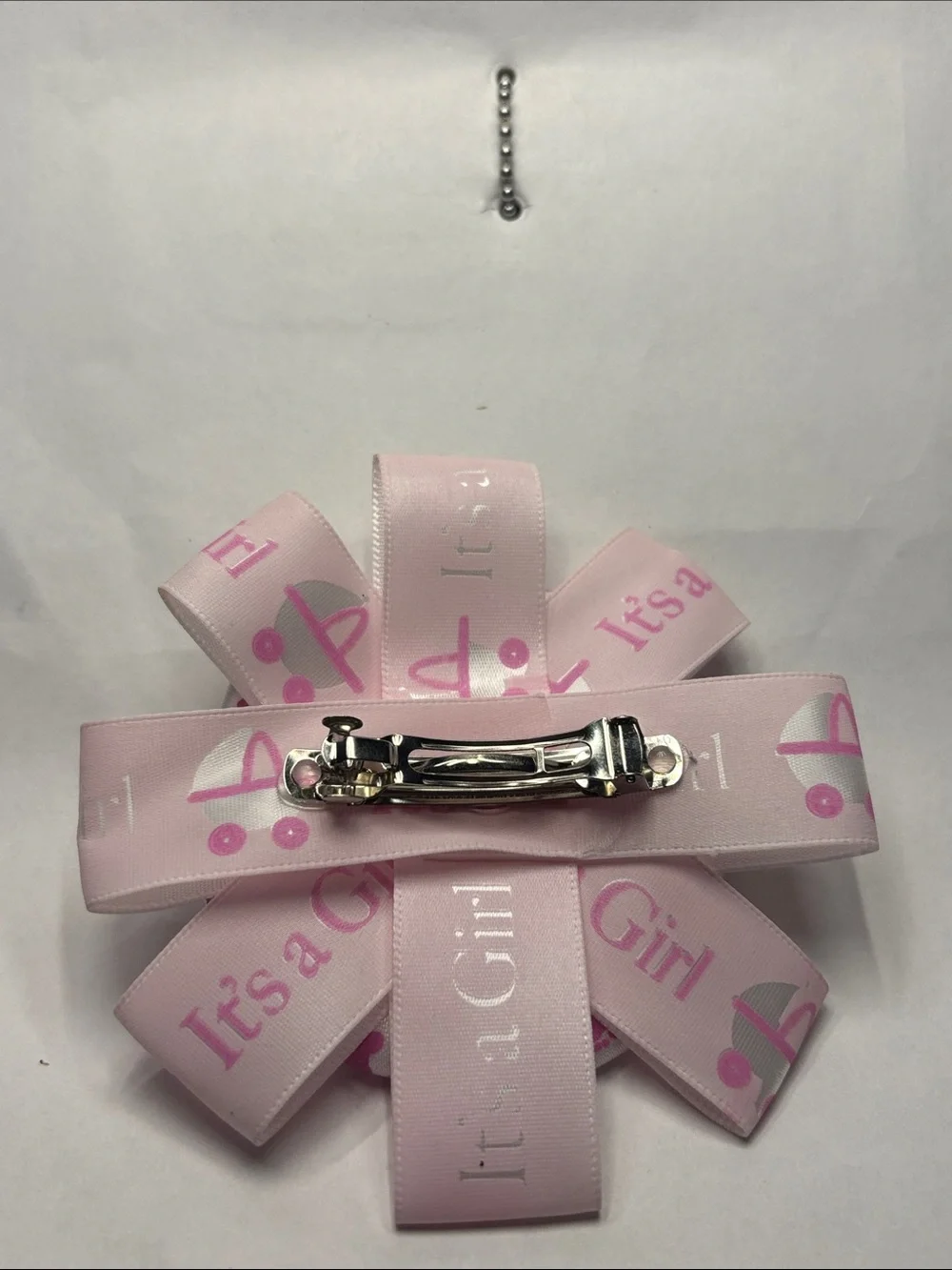 Baby Girl Pink Ribbon Hair Bow with Footprint Design